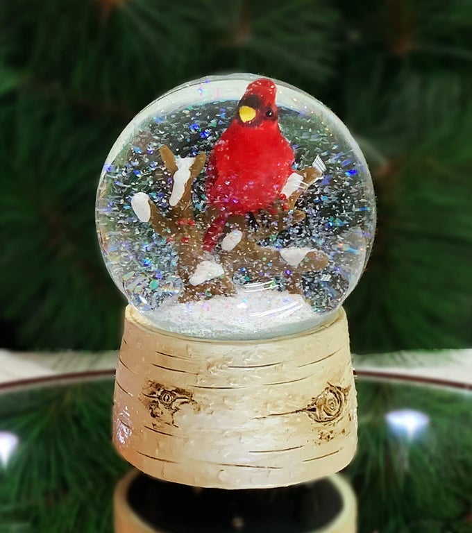 Moments in Time Christmas Tabletop Decor Windup Music Box Snow Globe with Cardinal Water Spinning 57 H x 39 W x 39 D