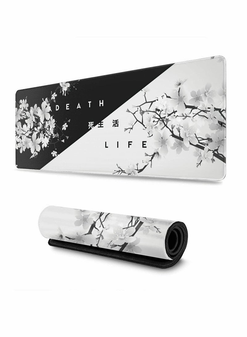 KASTWAVE Gaming Mouse Pad Black and White Cherry Blossom,Extended Large Mouse Mat Desk Pad, Stitched Edges Mousepad, Long Non-Slip Rubber Base Mice Pad(31.5x11.8x0.12 Inch) - Image 1