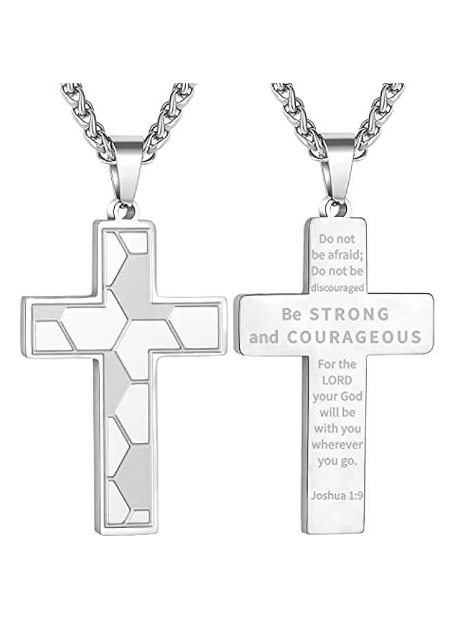 Arabest Soccer Cross Necklace for Boys Men Stainless Steel Bible Verse Pendant with 20+2Inch Chain First Communion Baptism Religious Sports Jewelry Gift - Image 1