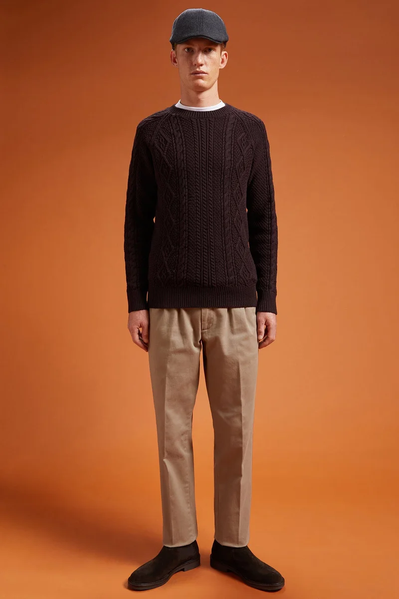 دوبل غانغر Men's cable knit jumper - Bordeaux