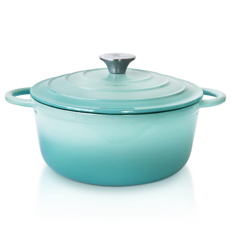 Trustmade Trustmade 3 QT Cast Iron Dutch Oven Enamel Coated Cookware Pot with Self Basting Lid for Home Baking Braiser Cooking Aqua 