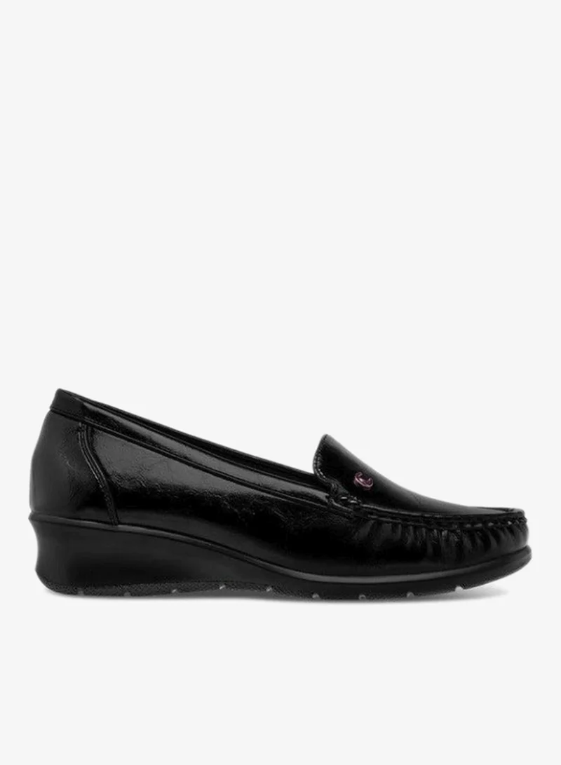 Solid Slip-On Loafers With Wedge Heels