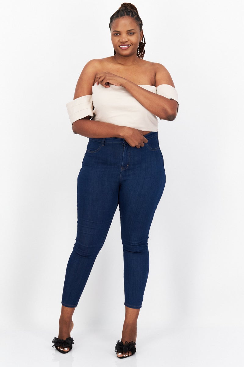 Vesper Women Plus Size Off Shoulder Short Sleeves Textured Crop Top, Beige - Image 2