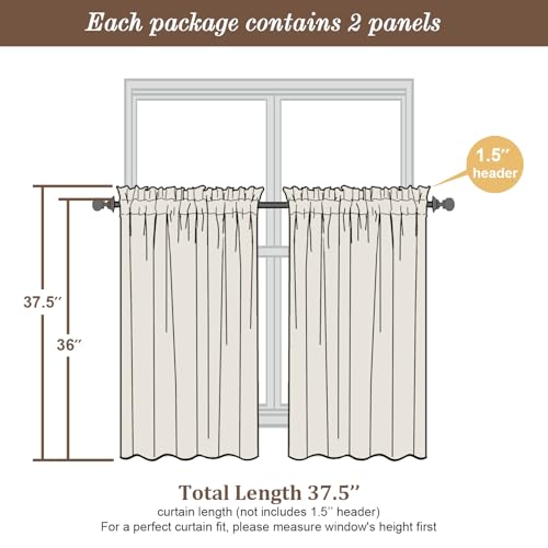 Chyhomenyc Sheer Curtains 36 Inch Length, Short Voile Sheer Window Curtians for Small Window Bathroom Cafe Living Room Farmhouse, 2PCS, 42W x 36L inches, Rod Pocket, Black - Image 4