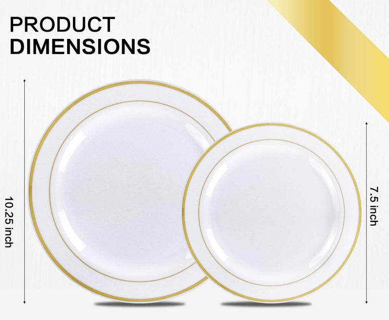 M MCIRCO 350 Piece Gold Dinnerware Set,100 Plastic Plates, 50 Cups,50 Pre Rolled Napkins with Plastic Silverware, Disposable Gold Dinnerware Set for 50 Guest - Image 2