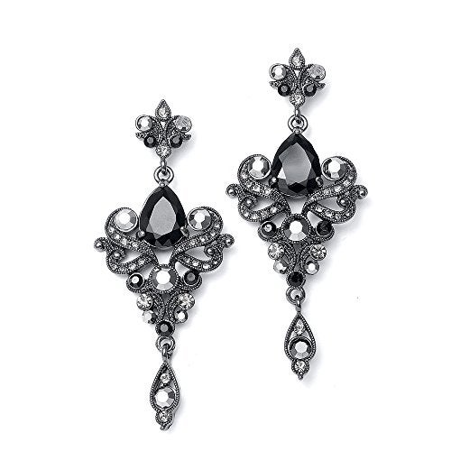 Mariell Vintage Black and Grey Crystal & CZ Chandelier Dangle Earrings for Fashion, Prom, Bridesmaids - Image 1