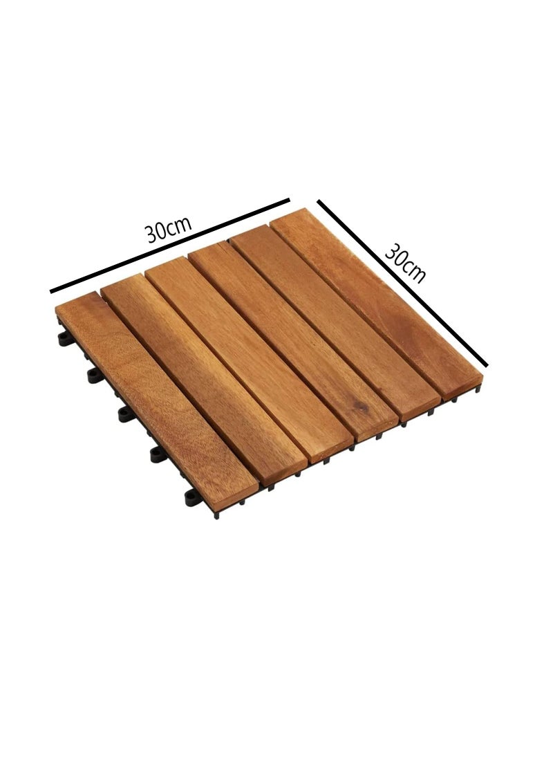 LINGWEI - Wood Interlocking Flooring Tiles Straight Pattern Patio Deck Tiles Solid Wood Pine Deck Tiles For Garden Indoor Outdoor Pack of 10pcs - Image 1