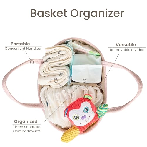 Kodomoore Diaper Caddy Organizer Empty Gift Basket for Newborn Essentials Baby Storage Basket Stylish Gift Bag for Baby Shower Boys and Girls Small Light Pink - Image 3