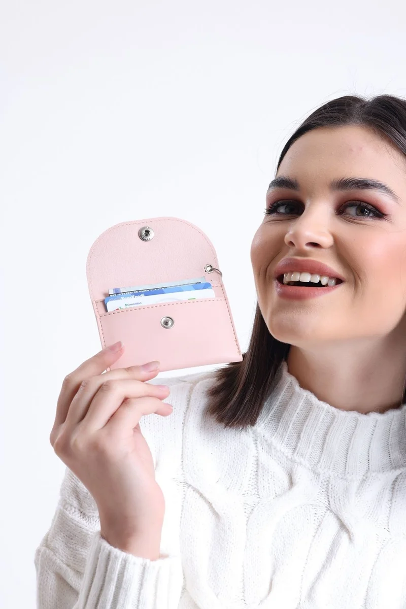 جيمبو Premium Practical Hanging Card Holder Minimalist Wallet Women's Card Holder Women's Wallet Powder Pink