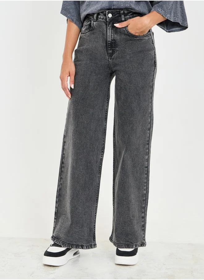ستايلي High Waist Wide Leg Denim Jeans