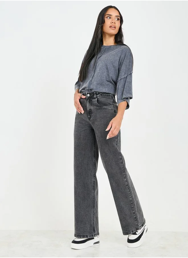 ستايلي High Waist Wide Leg Denim Jeans