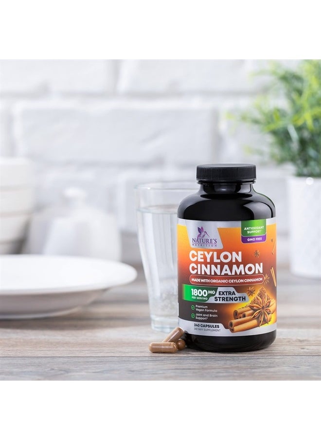 Nature's Nutrition - Pure Cinnamon Capsules, Certified Organic Ceylon Cinnamon Pills, Non-GMO, Gluten-Free, Dairy-Free, Sri Lanka Cinnamon Powder Supplement, Best Vegan True Cinnamomum Vitamins, Sugar Free - 240 Capsules - Image 1