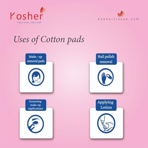 Kosher Cotton Pads For Makeup Removal and Cleansing | 80 Pieces Per Pack | Pack of 2 (160 Soft Rounds) |Comes in Ziplock bag | Made of 100% Cotton - Image 3