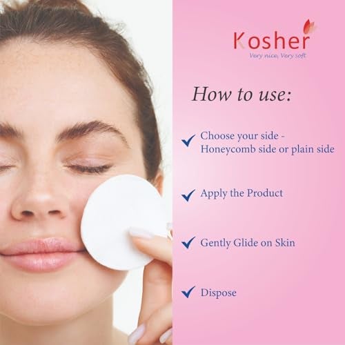 Kosher Cotton Pads For Makeup Removal and Cleansing | 80 Pieces Per Pack | Pack of 2 (160 Soft Rounds) |Comes in Ziplock bag | Made of 100% Cotton - Image 4