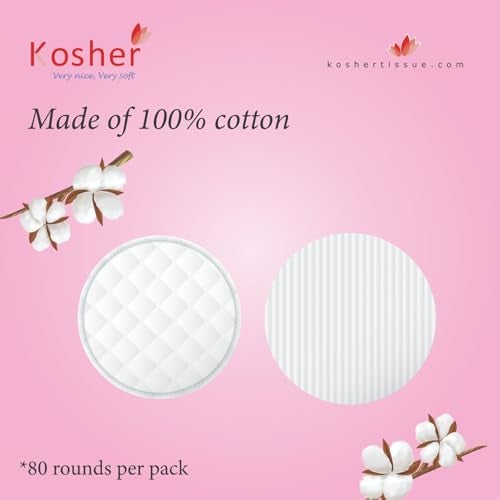 Kosher Cotton Pads For Makeup Removal and Cleansing | 80 Pieces Per Pack | Pack of 2 (160 Soft Rounds) |Comes in Ziplock bag | Made of 100% Cotton - Image 2