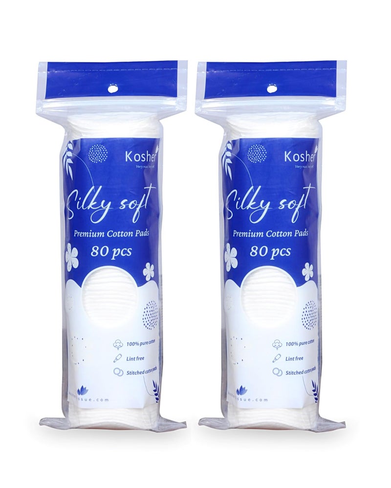 Kosher Cotton Pads For Makeup Removal and Cleansing | 80 Pieces Per Pack | Pack of 2 (160 Soft Rounds) |Comes in Ziplock bag | Made of 100% Cotton - Image 1