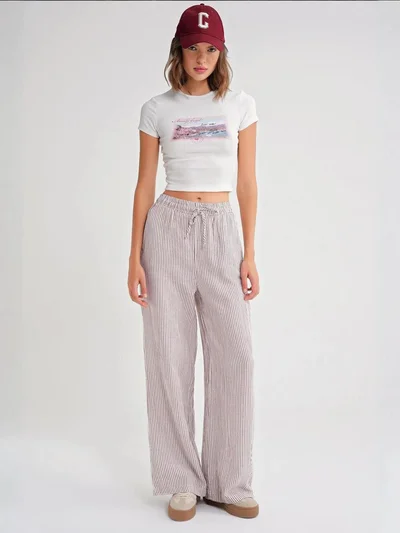 MixRay Mixray High Waist Striped Drawstring Pants