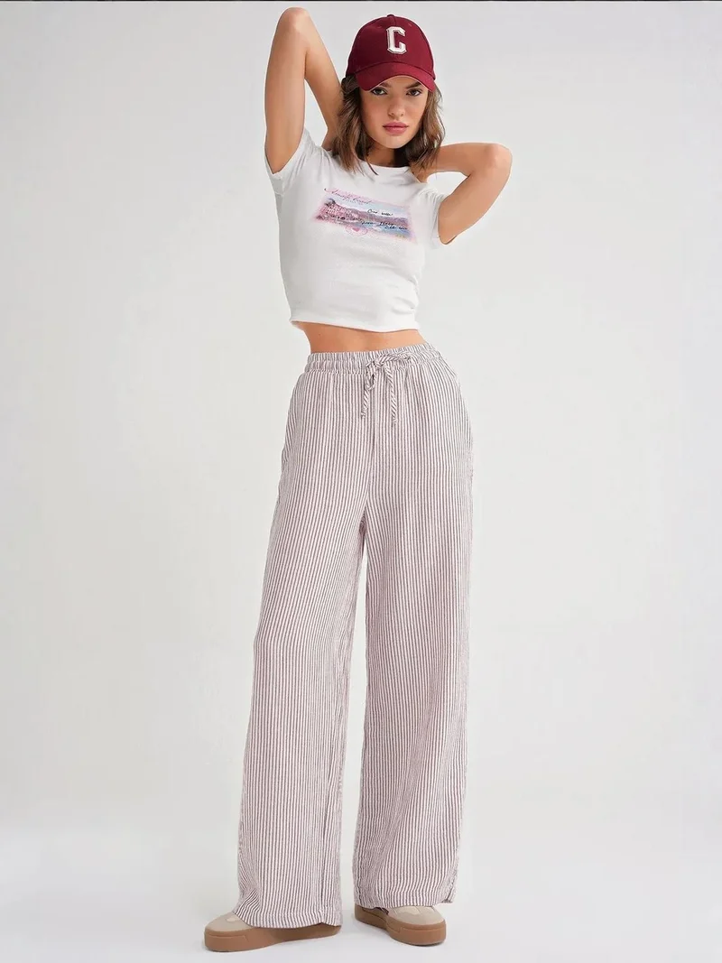MixRay Mixray High Waist Striped Drawstring Pants