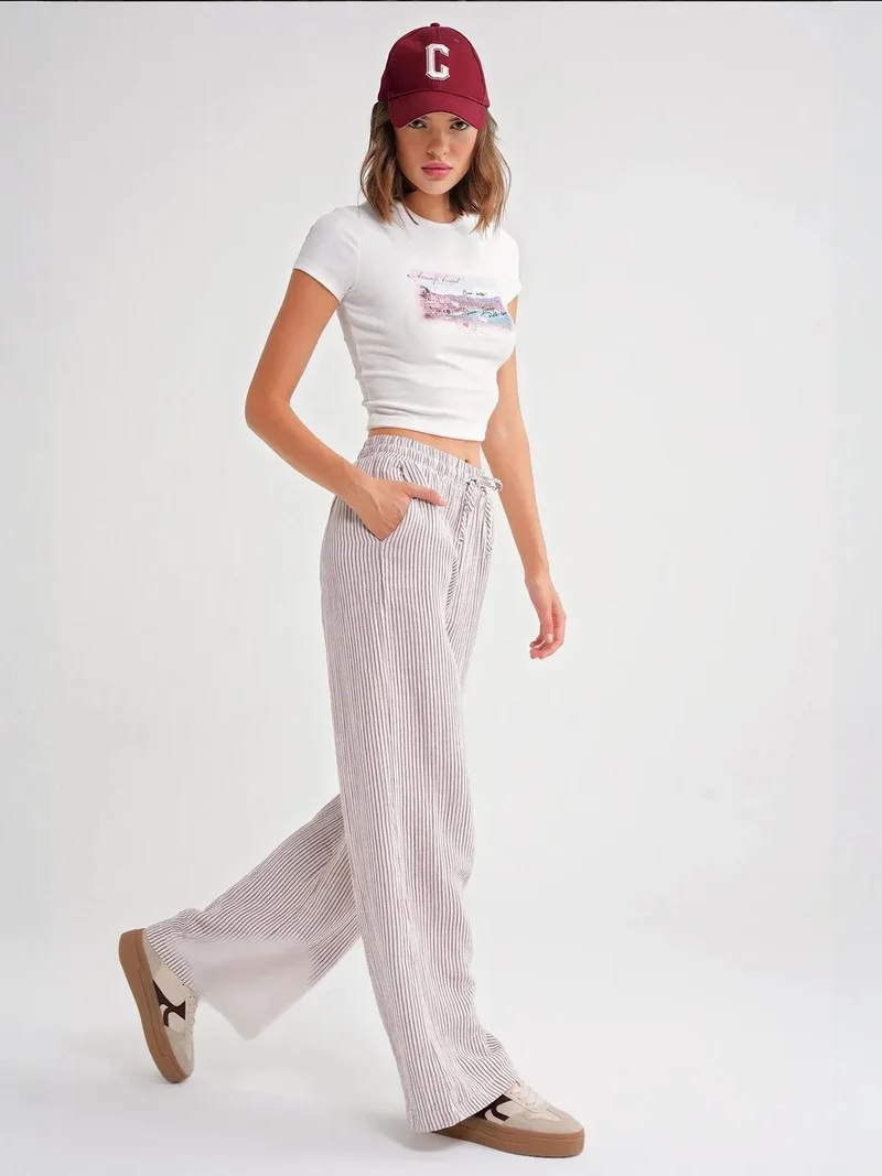 MixRay Mixray High Waist Striped Drawstring Pants