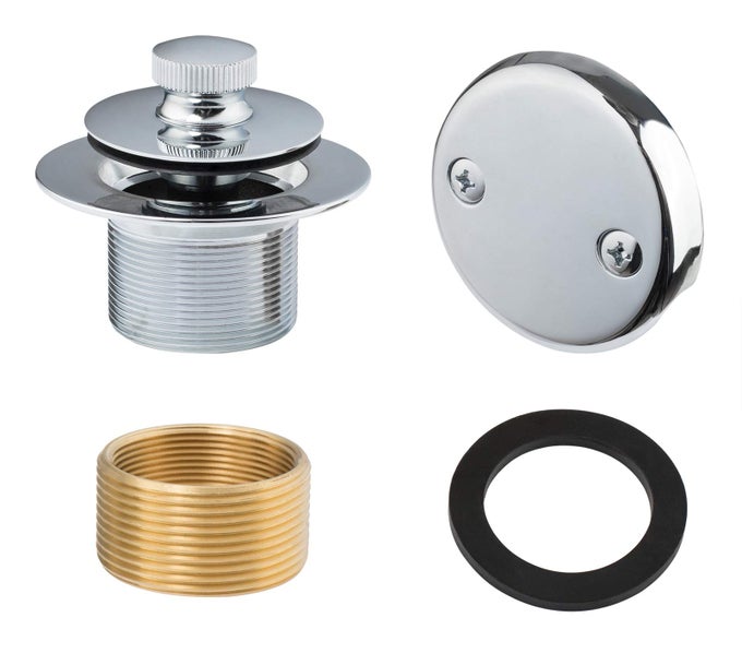 LIFT TURN TUB TRIM SET WITH TWOHOLE OVERFLOW FACEPLATE ALL BRASS BATHTUB CONVERSION KIT ASSEMBLY WITH 2HOLE OVERFLOW FACE PLATE AND UNIVERSAL FINECOARSE THREAD CHROME PLATED
