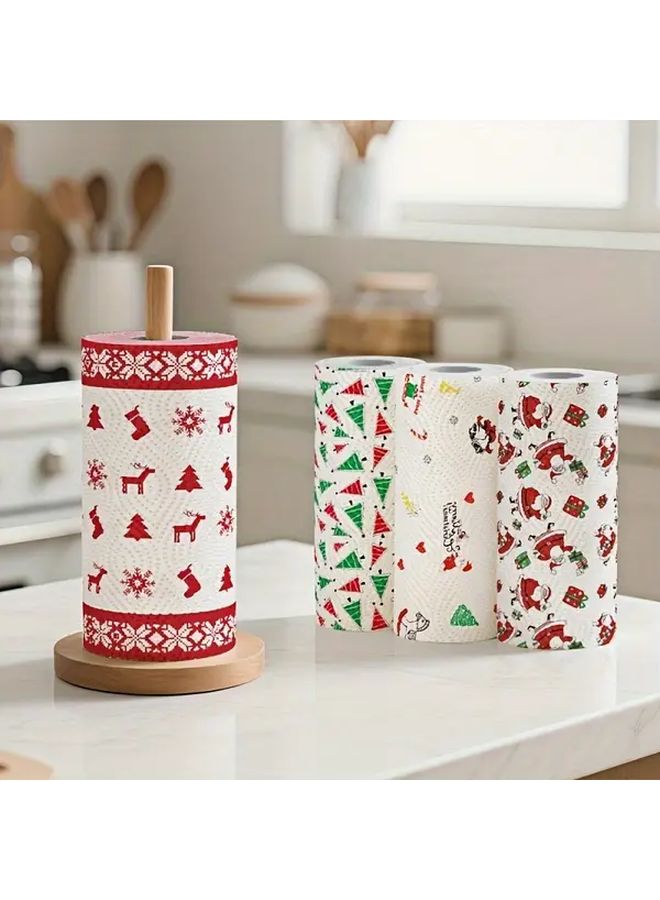 Extra Thick 4 Ply Heavy Duty Christmas Paper Towels Festive Season Prints Red Green Snowmen Gingerbread Candy Canes Design Oil Resistant Reusable Continuous Roll Wet Dry Multi Purpose Wipes - Image 2