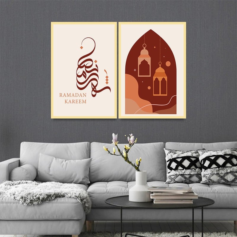 ماركتنا لوحة قماشية ثنائية بتصميم اسلامي لشهر رمضان بمقاس اجمالي 100×70 سم - Image 2