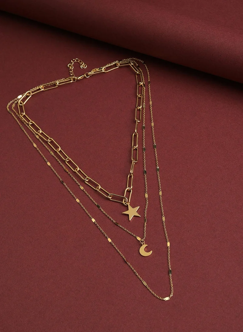 SOHI Set Of 3 Brass Layered Artificial Necklace Jewellery