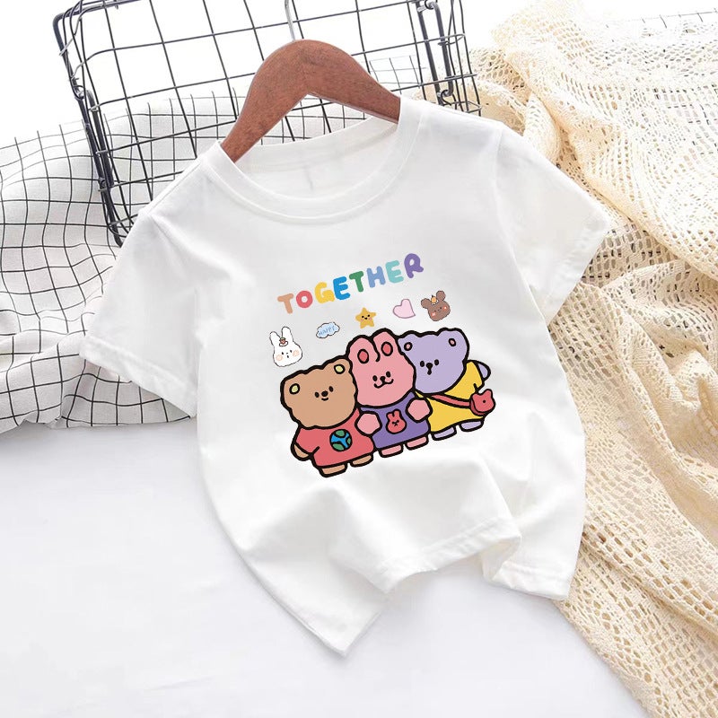 Children's Short-Sleeved Pure Cotton 2024 New Summer Clothing for Boys and Girls, Stylish T-Shirts, Baby Fashion Base Shirts, Cross-Border Children's Clothing - Image 3