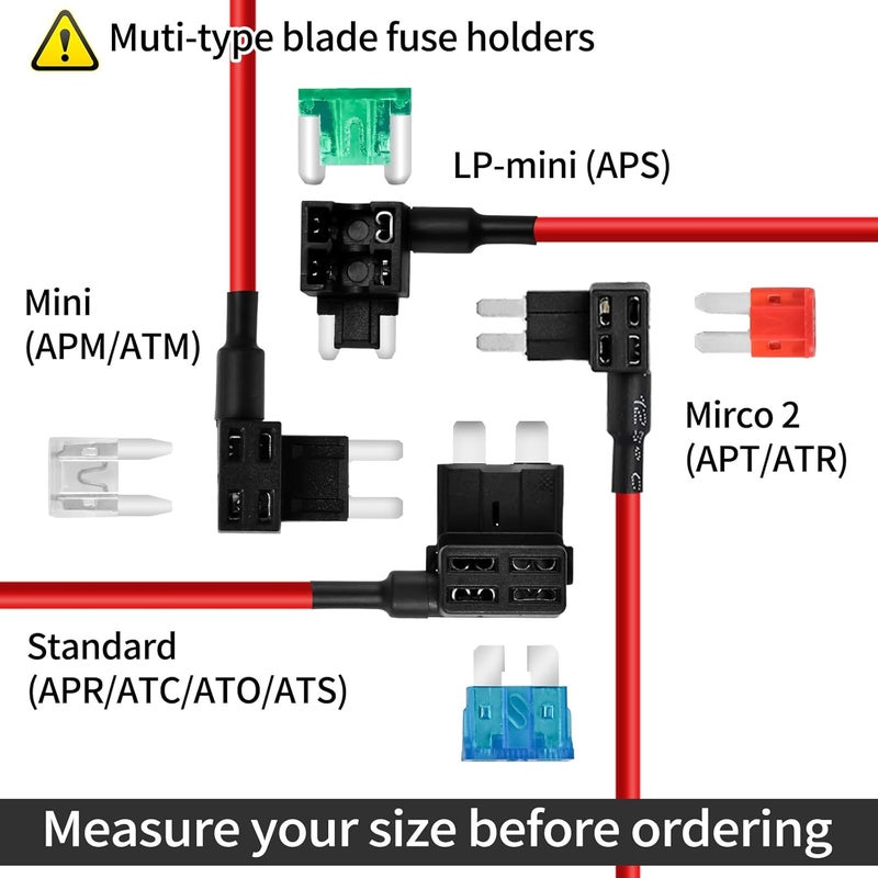 MuHize Fuse Taps - 4 Types 12 Pack Add-A-Circuit Adapters for Micro2/Mini/ATC/ATS Low Profile Fuses, Easy Plug & Play Installation for Dash Cams, LED Lights (12V Car/Truck) - Image 2