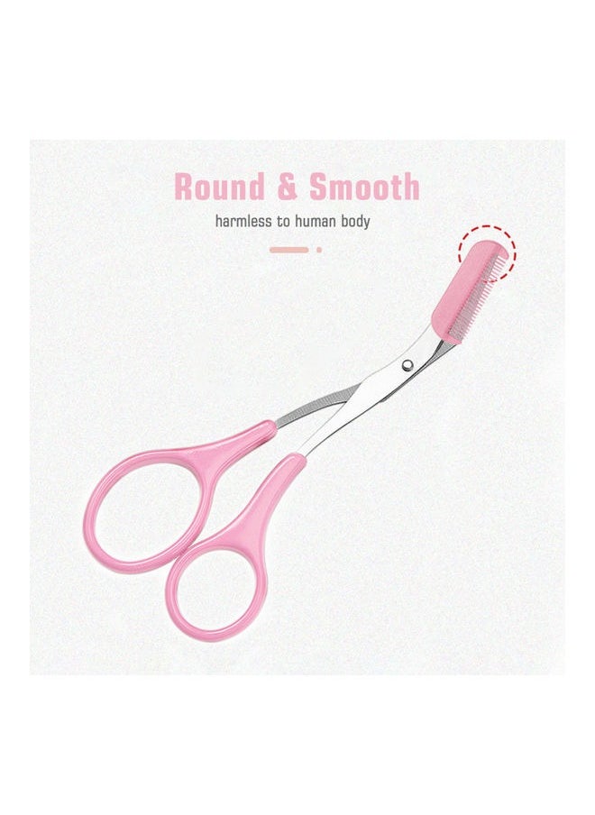 Generic Eyebrow Shaping Scissor Trimmer with Comb Pink  - Image 2
