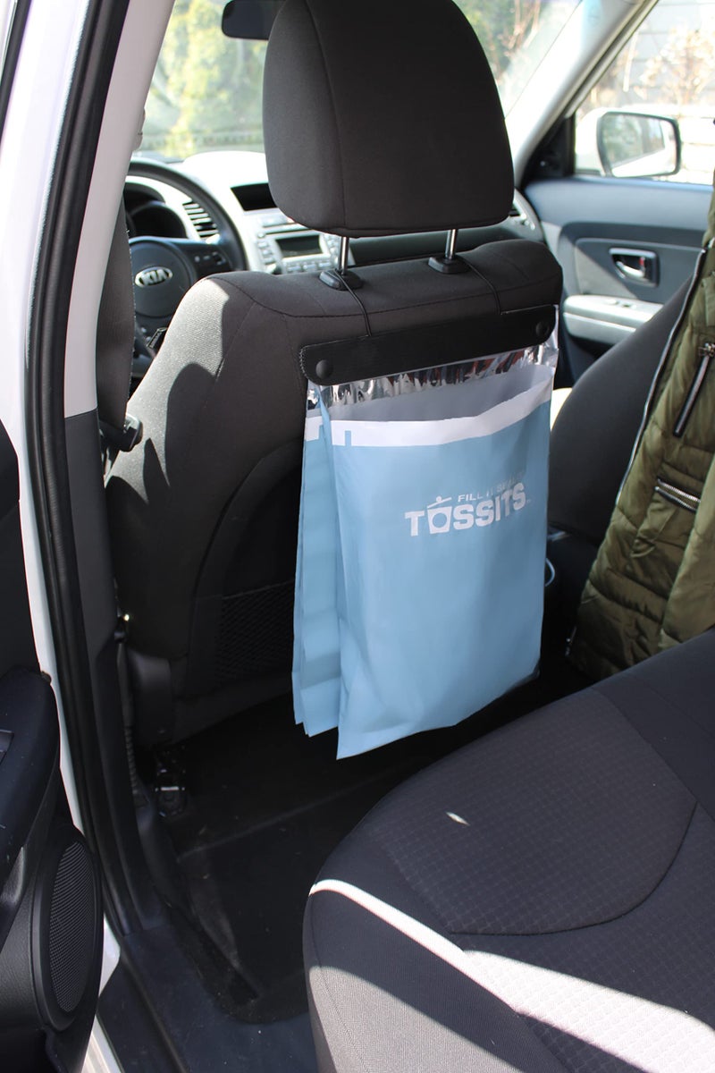 Tossits Recycled Disposable Car Trash Bags â€“ Leakproof, Smell Proof Hanging Garbage Bags for Car, Truck, SUV, RV & Vehicle â€“ Blue, 7 Count Disposable Automotive Trash Bags - Image 1