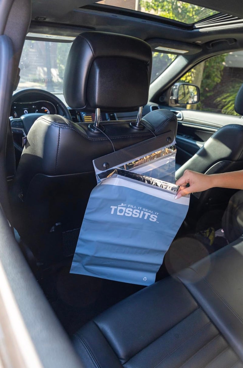 Tossits Recycled Disposable Car Trash Bags â€“ Leakproof, Smell Proof Hanging Garbage Bags for Car, Truck, SUV, RV & Vehicle â€“ Blue, 7 Count Disposable Automotive Trash Bags - Image 4