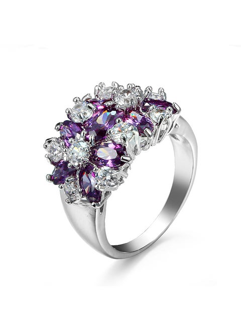 Luxurious Red Ruby Zircon Flower Ring purple red