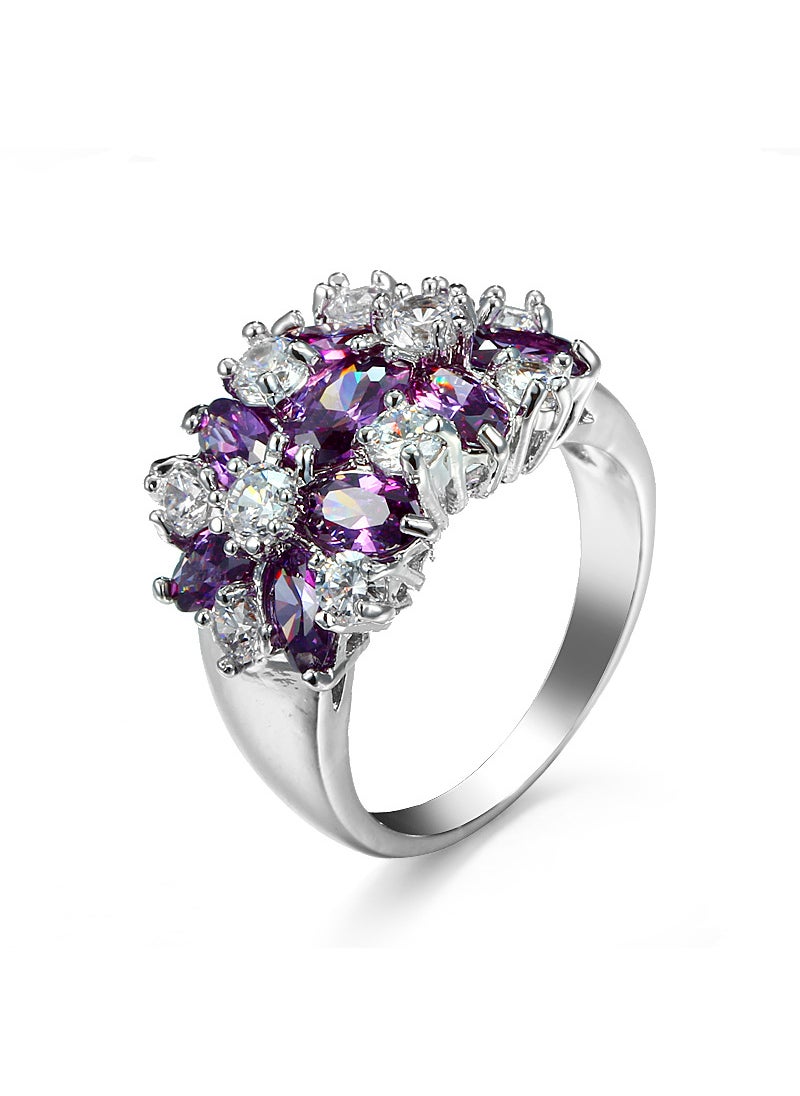 Generic - Luxurious Red Ruby Zircon Flower Ring purple red - Image 1
