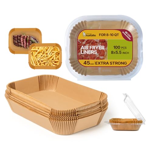 Katbite Air Fryer Liners Disposable - 100PCS, 8x5.5'' Rectangle Liners for Air Fryer Basket, Thick Air Fryer Parchment Paper Liners for Ninja Dual Airfryer Accessories, DZ201, DZ401, FG551 - Image 1