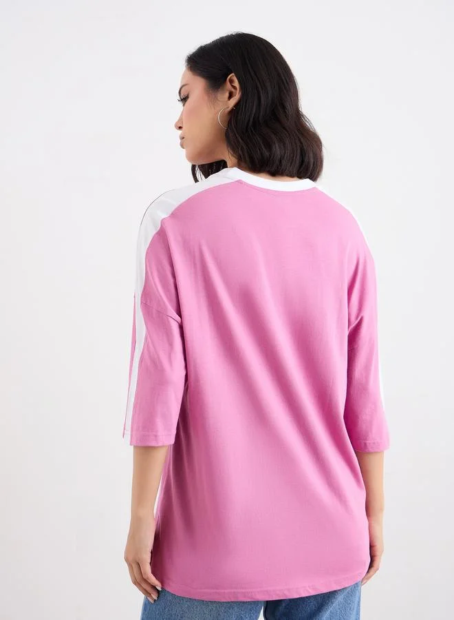 Styli Styli Graphic Print Oversized T-Shirt with Piping Detail