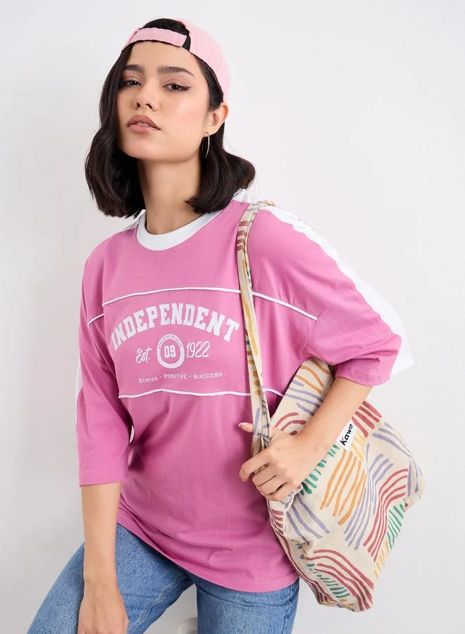 Styli Styli Graphic Print Oversized T-Shirt with Piping Detail