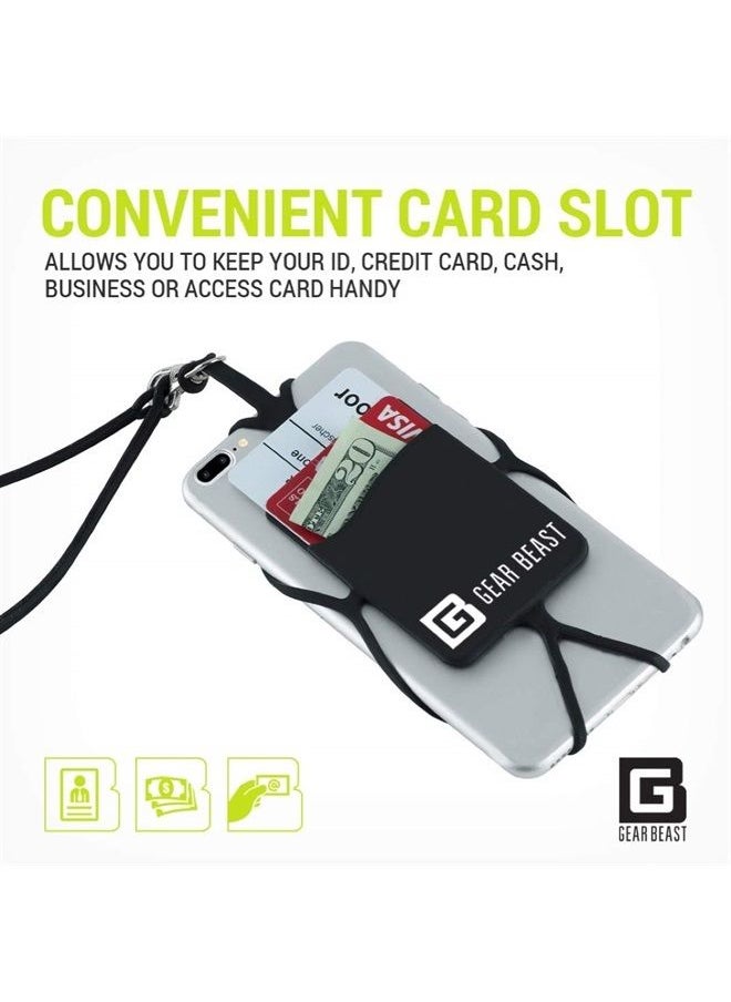 Gear Beast - Cell Phone Lanyard - Universal Neck Phone Holder w/Card Pocket and Silicone Neck Strap - Compatible with Most Smartphones, Clear - Image 1