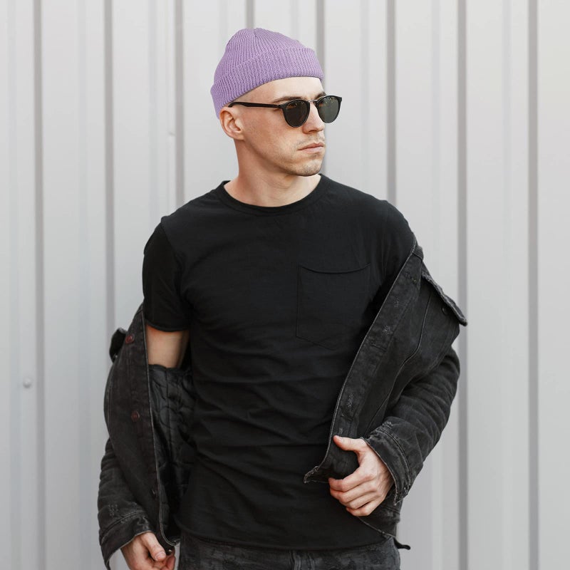 SATINIOR Trawler Beanie Watch Hat Roll-up Edge Skullcap Fisherman Beanie for Men Women Taro Purple - Image 5