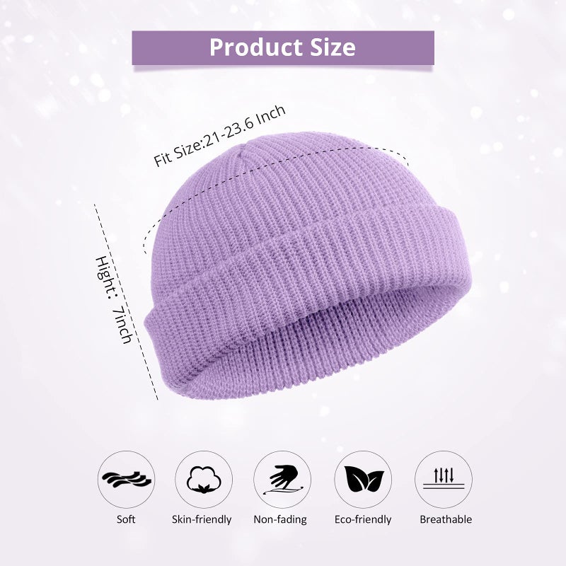 SATINIOR Trawler Beanie Watch Hat Roll-up Edge Skullcap Fisherman Beanie for Men Women Taro Purple - Image 2