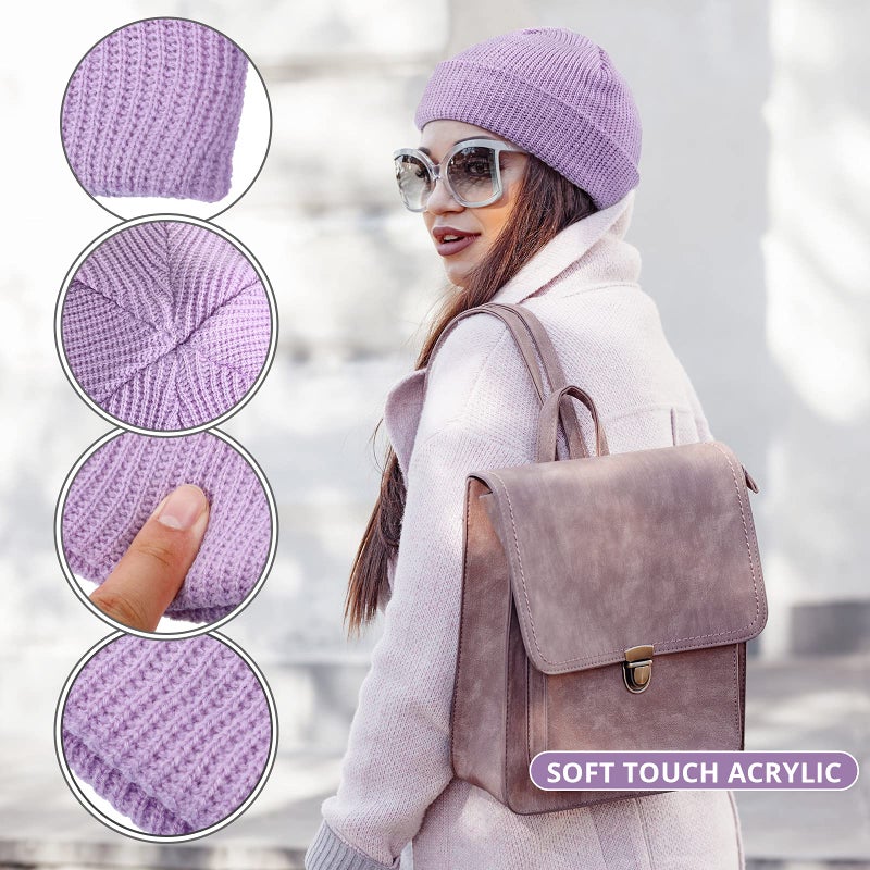 SATINIOR Trawler Beanie Watch Hat Roll-up Edge Skullcap Fisherman Beanie for Men Women Taro Purple - Image 3