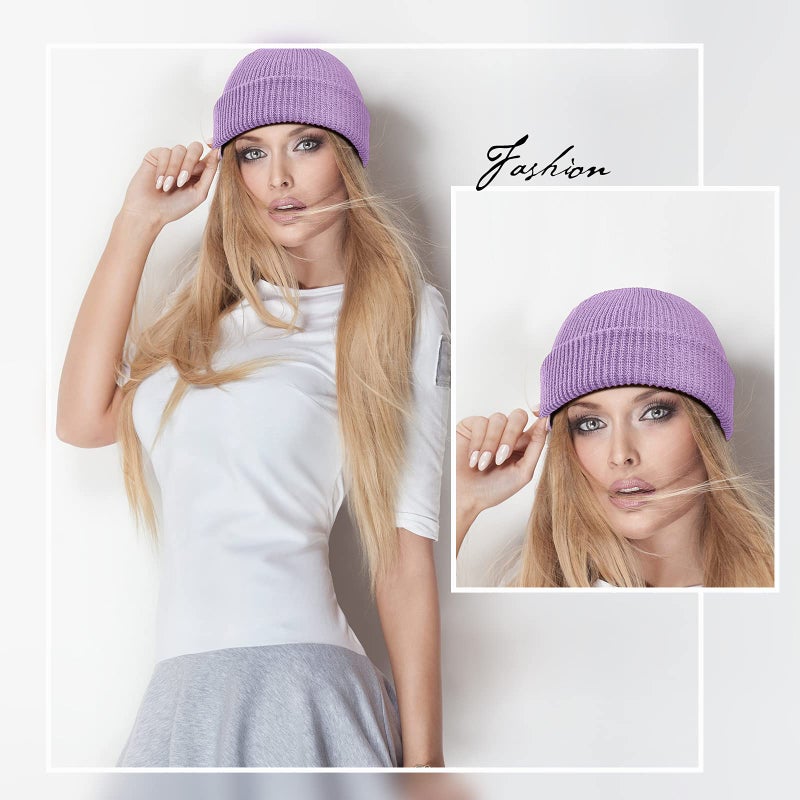 SATINIOR Trawler Beanie Watch Hat Roll-up Edge Skullcap Fisherman Beanie for Men Women Taro Purple - Image 4