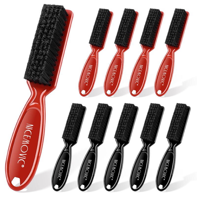 NICEMOVIC Barber Clipper Cleaning Brushes, 10 Pcs Plastic Handle Nylon Bristles, Anti-Slip Handle Mini Brush Bulk Set, Duster Manicure Brush for Hair Styling Tools, Kitchen Sink, Shoes (Black&Red) - Image 1