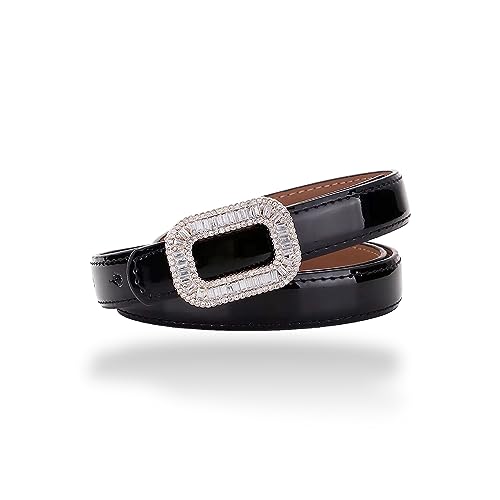 CaserBay Women's Belt Dress Genuine Leather Skinny Patent Leather Belts Gold Rectangle Shiny Rhinestone Buckle Waistband, Black, For Waist 28"- 34", Women Size S-M, 4-6 - Image 4