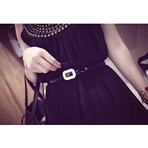 CaserBay Women's Belt Dress Genuine Leather Skinny Patent Leather Belts Gold Rectangle Shiny Rhinestone Buckle Waistband, Black, For Waist 28"- 34", Women Size S-M, 4-6 - Image 3