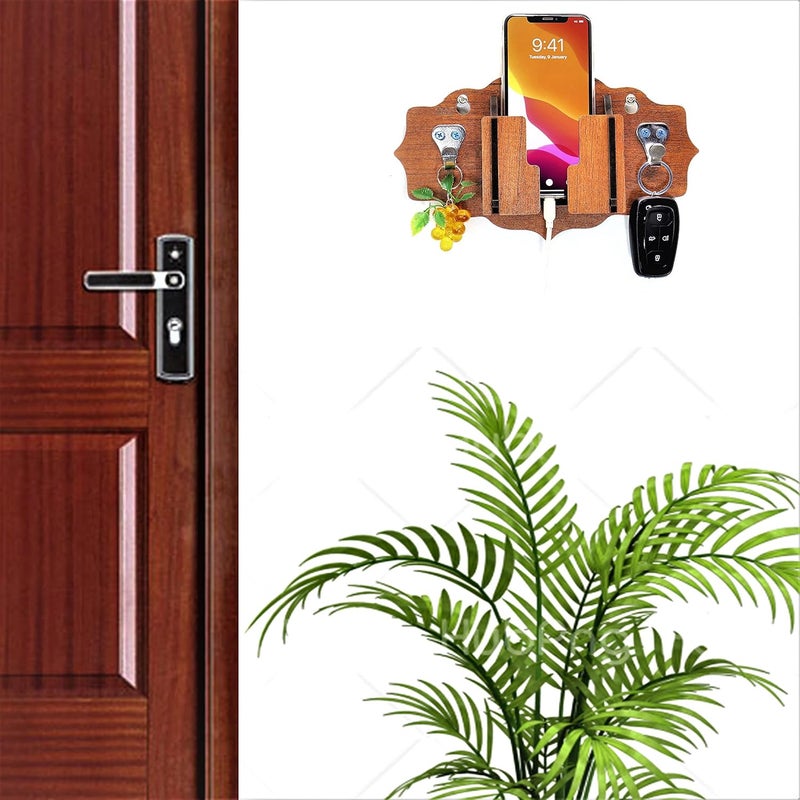 US DZIRE - THE BRAND OF LIFESTYLE US DZIRE THE BRAND OF LIFESTYLE Modern Wooden Key Holder Mobile Charging Stand Cloth Hanger for Home Living Room Kitchen Wooden Handcrafted Wall Dcor  - Image 3