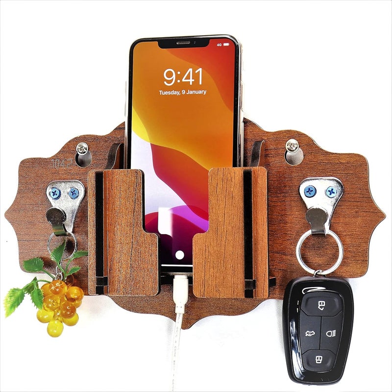 US DZIRE - THE BRAND OF LIFESTYLE US DZIRE THE BRAND OF LIFESTYLE Modern Wooden Key Holder Mobile Charging Stand Cloth Hanger for Home Living Room Kitchen Wooden Handcrafted Wall Dcor  - Image 2