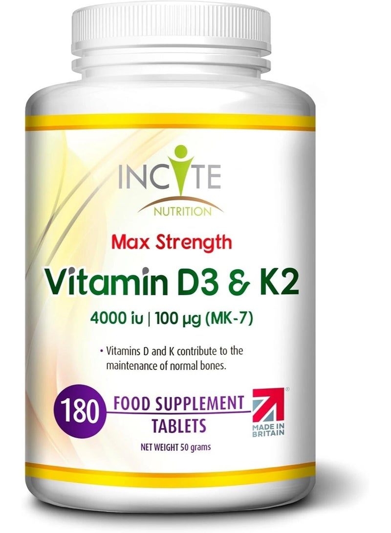 INCITE Vitamin D3 4000IU and K2 MK-7 100ucg - 180 Tablets - Immune Function Wellness UK - Image 1