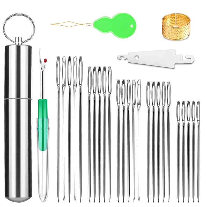 Fteven Embroidery Needles, 25PCS Large Eye Sewing Needles, 5 Size Hand Sewing Needles with Aluminium Storage Tube Threaders,Sewing Sharp Needles for Stitching Crafts, Quilting - Image 1