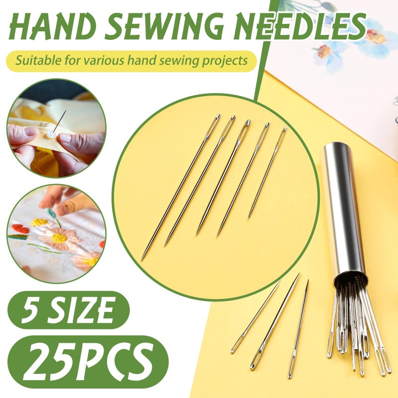 Fteven Embroidery Needles, 25PCS Large Eye Sewing Needles, 5 Size Hand Sewing Needles with Aluminium Storage Tube Threaders,Sewing Sharp Needles for Stitching Crafts, Quilting - Image 4